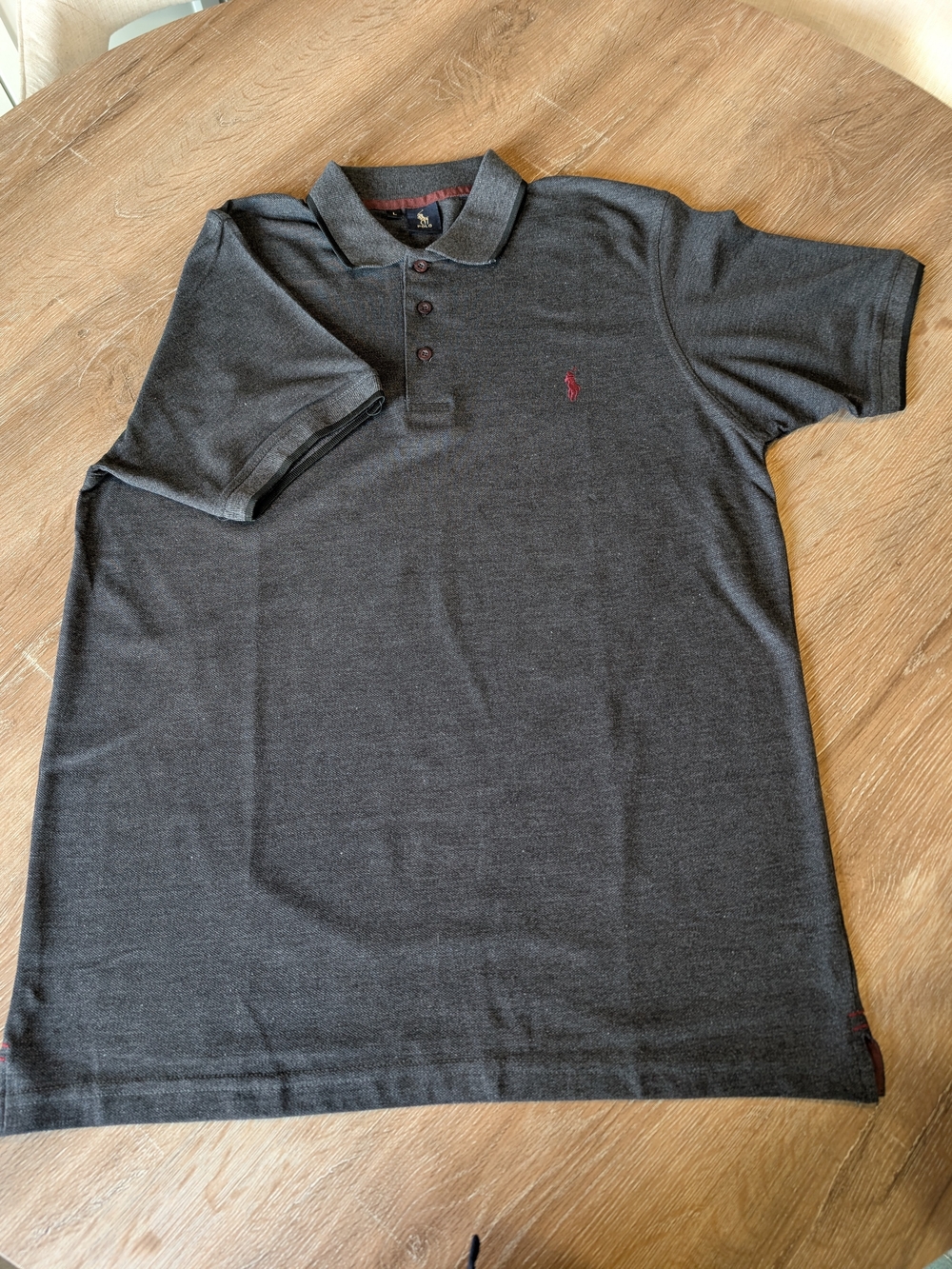 Men's Polo by Ralph Lauren Charcoal Polo with Burgundy Logo